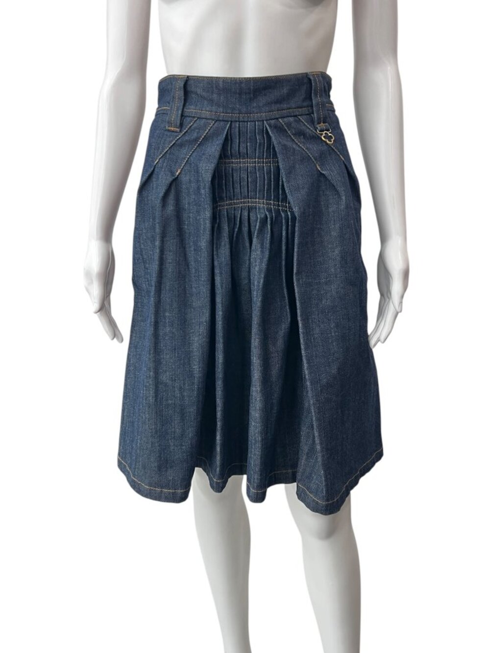 Louis Vuitton Blue Denim Pleated Midi Skirt size FR 38/6